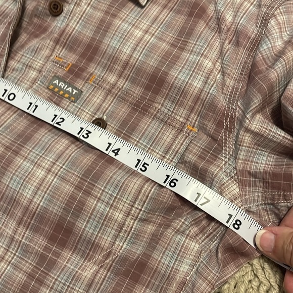 Ariat Rebar Plaid L/S Work Shirt pockets women’s sz‎ M muted, rose and blue - Picture 11 of 16